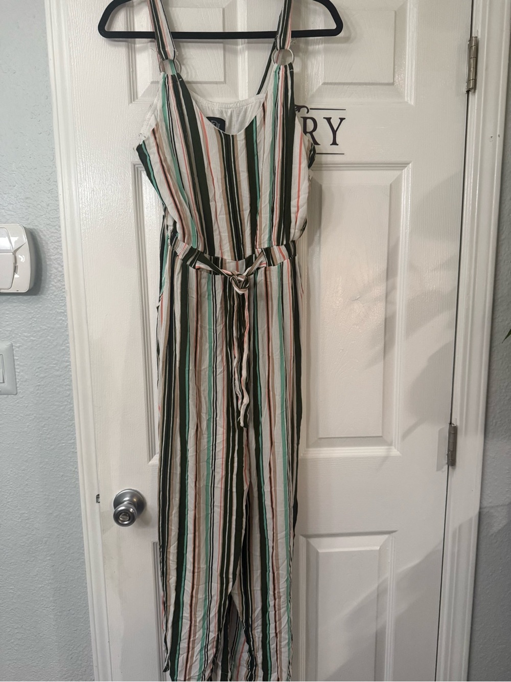 Derek Heart White Striped Tank with Green and Coral Accents